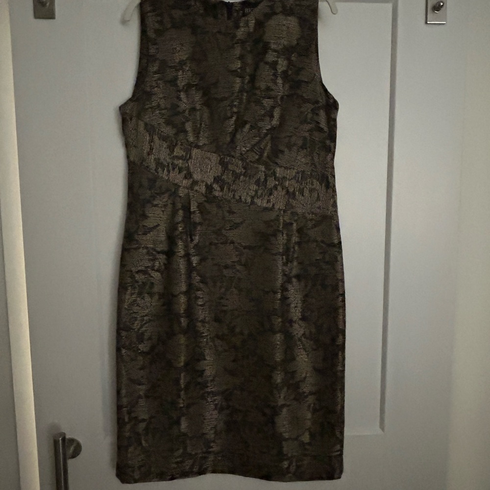 Elegant Black and Gold Brocade Mini Dress